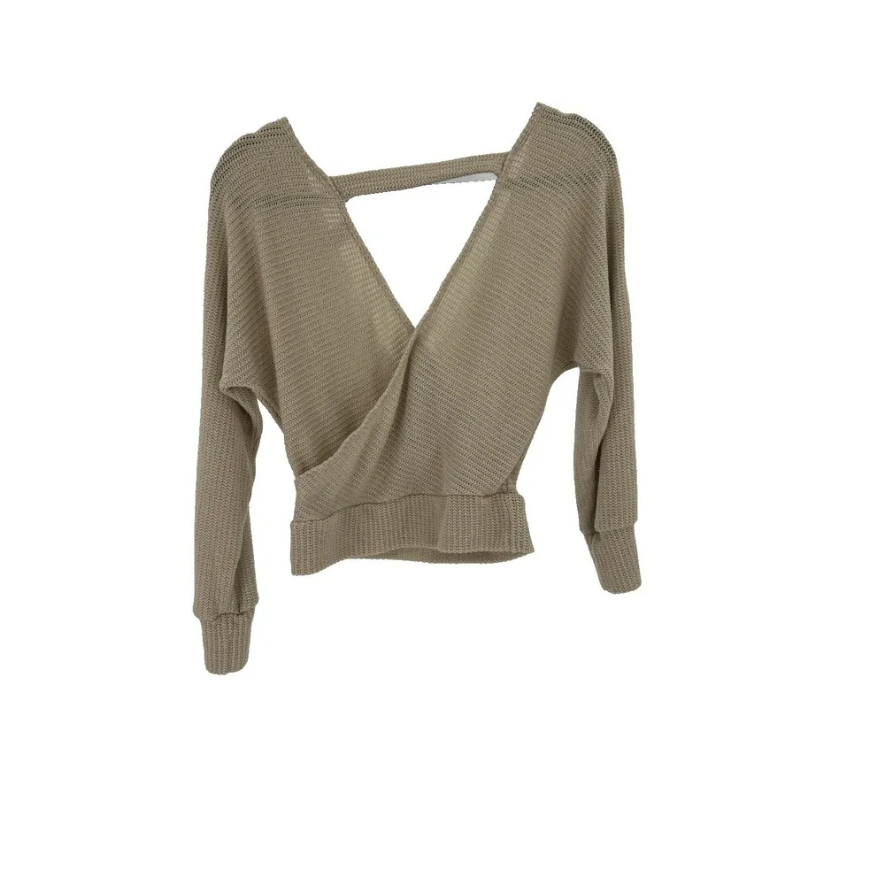Windsor Womens Tan‎ Knit Surplice Wrap V-Neck Open Back Sweater T3205 Medium